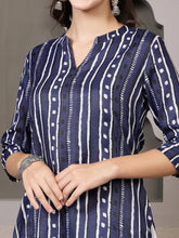 Women's Striped Printed Cotton Straight Kurta-VATIKA